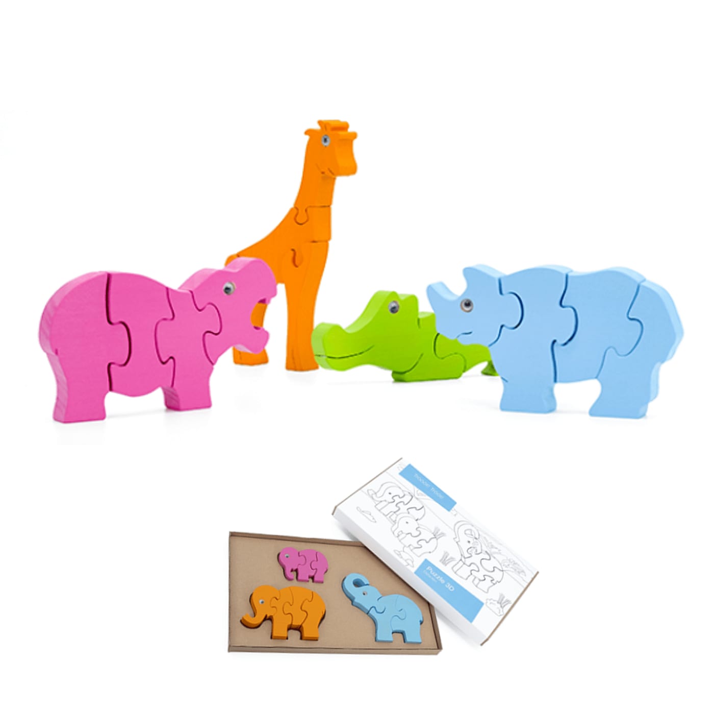 3D Holzpuzzle für Kinder ab 3 Jahren, Tiere