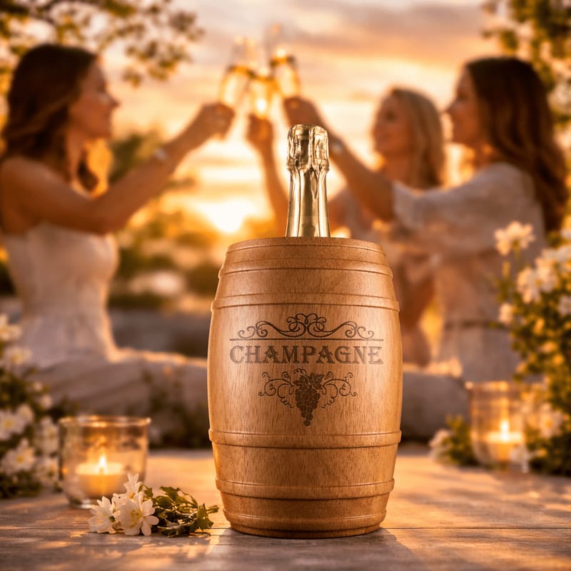 Champagnerkühler aus Schweizer Holz mit Gravur, Buchenholz Sozial veredelt