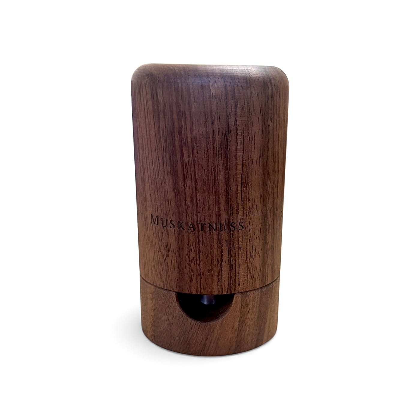 Nutmeg mill, Swiss wood · handmade design piece · Walnut and beech, Beech (light brown) · Laser engraving
